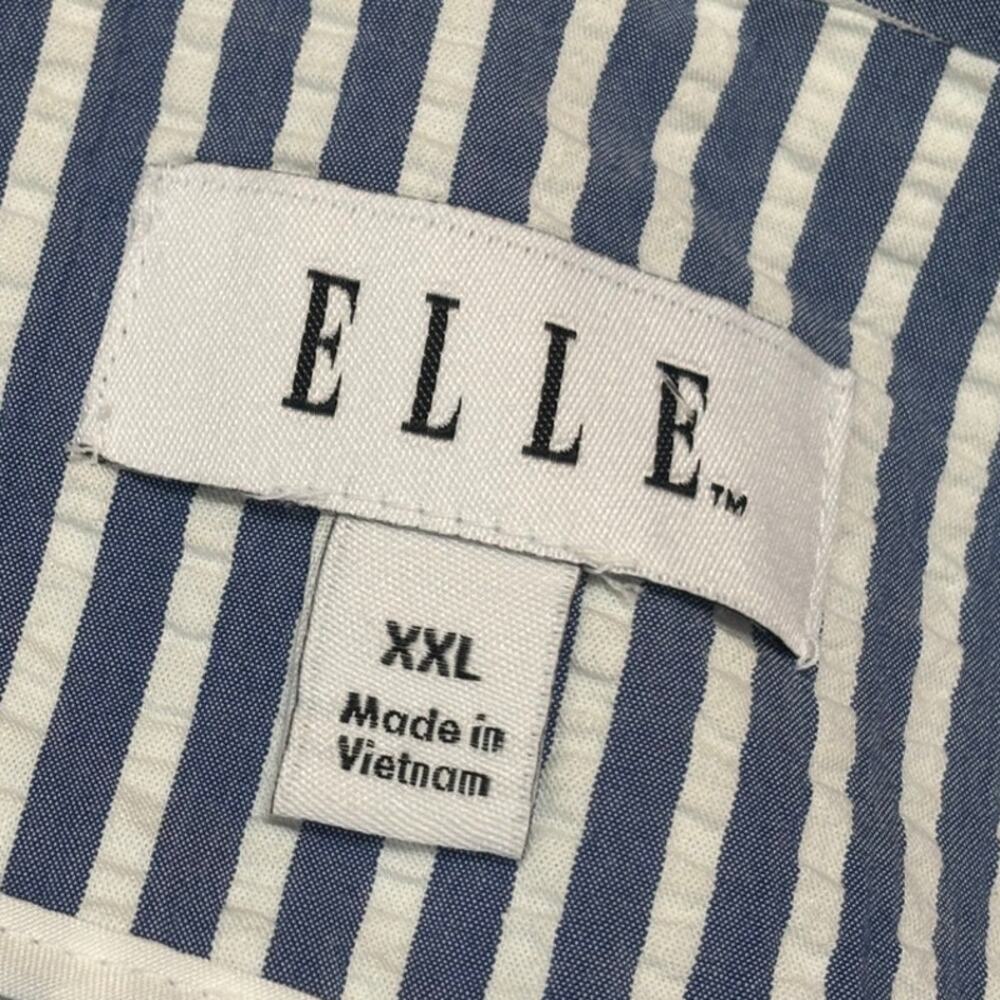 ELLE Seersucker Blazer Women XXL Blue White Stripe Tie Sleeve Nautical Jacket - Picture 9 of 12